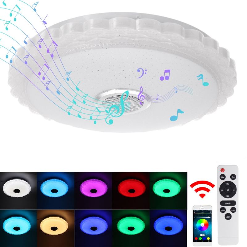 100-240v Led Stropní Svítidlo S Bluetooth Reproduktorem Změna Stmívatelné Hudební Lampy Pro Domácí Párty Dálkové Ovládání App