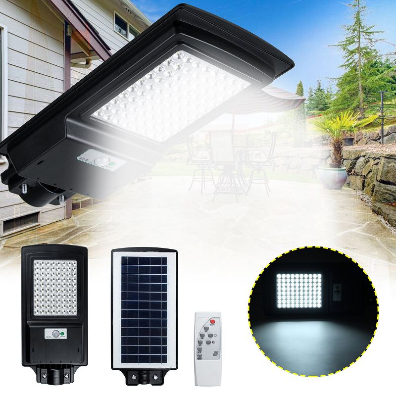 100w Led Solární Pouliční Světlo Snímač Pohybu Napájecí Panel Nástěnná Lampa Venkovní Zahrada Ip65 Dekor S Dálkovým Ovládáním