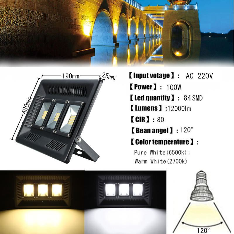 100w Led Ultratenká Vodotěsná Záplavová Lampa Venkovní Zahradní Ac220v