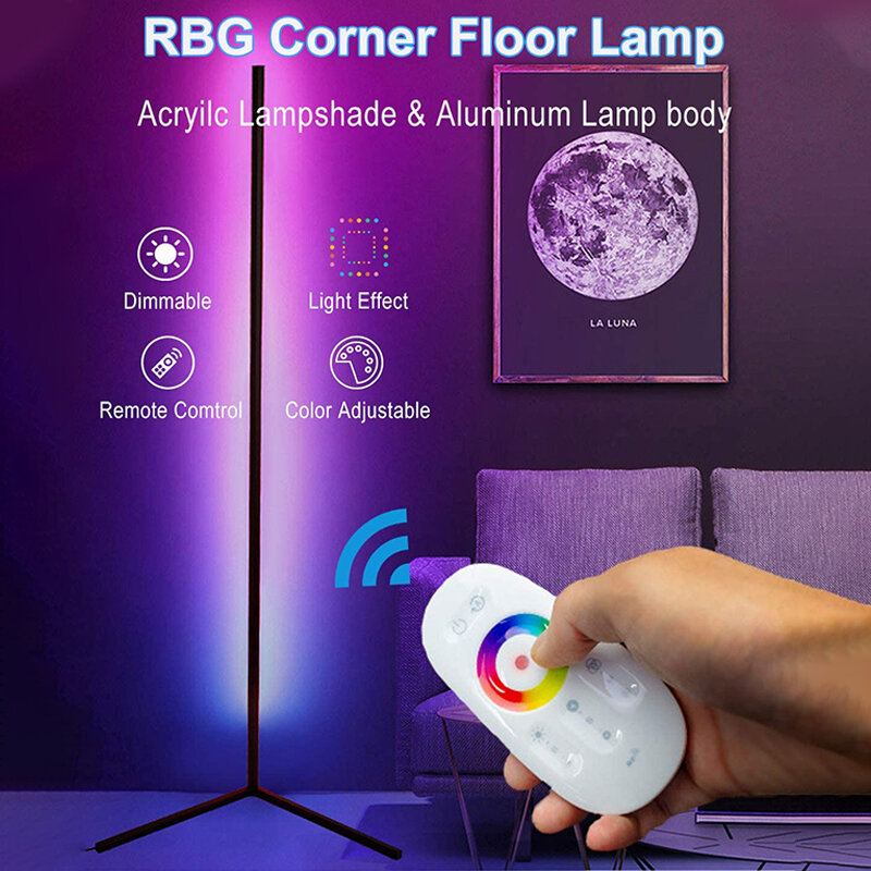 1.1/1.4/1.6m Rgb Rohová Stojací Lampa Moderní Barevné Dálkové Minimalistické Led Světlo