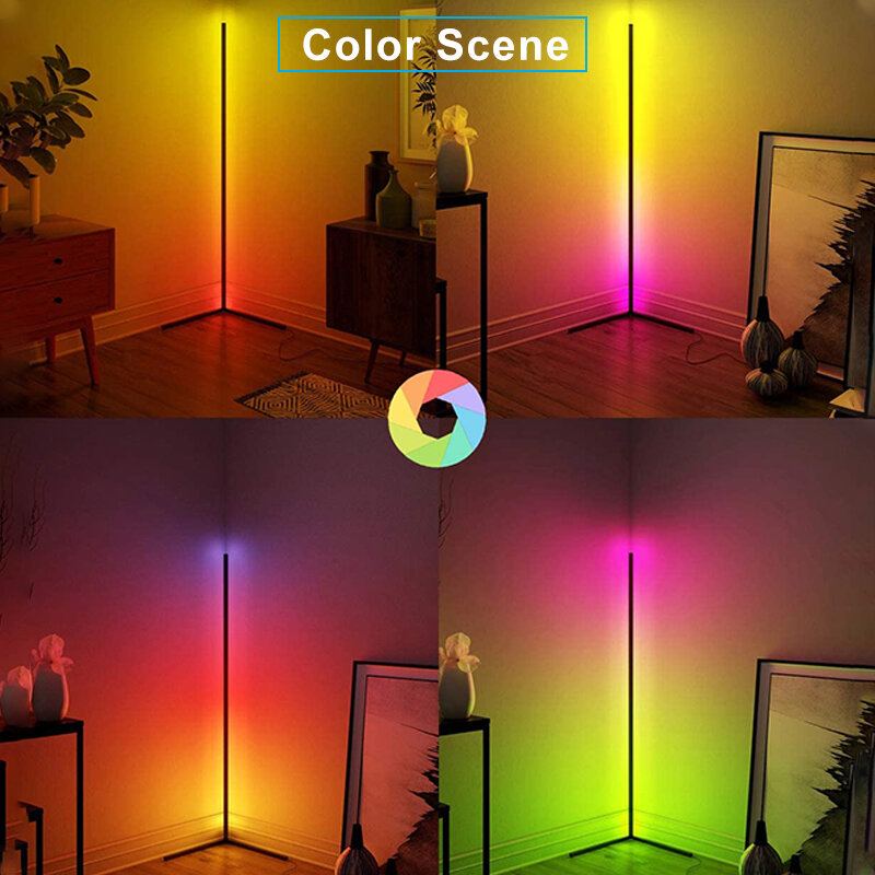 1.1/1.4/1.6m Rgb Rohová Stojací Lampa Moderní Barevné Dálkové Minimalistické Led Světlo