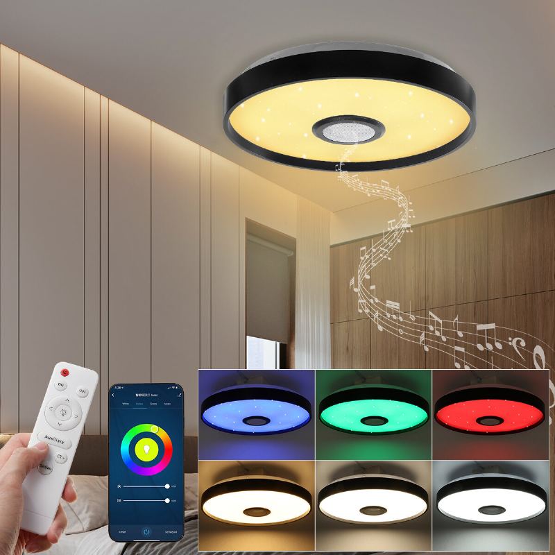 124led Černá Hudební Rgb Stropní Lampa Světlo Wifi App + Dálkové Ovládání Chytré Bluetooth