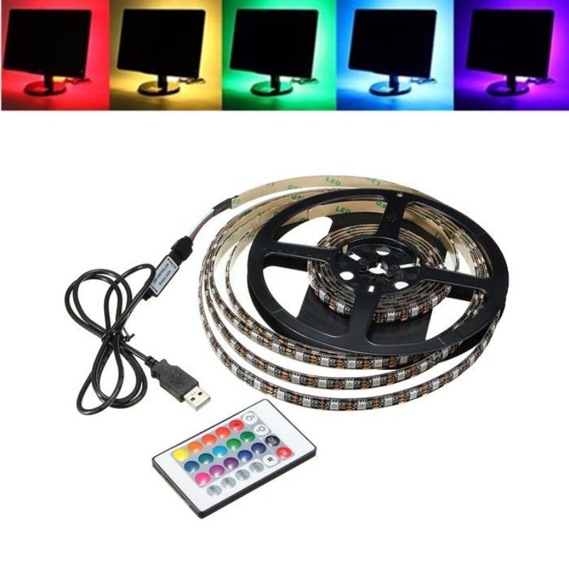 1m 2m 3m 4m Vodotěsný 5050 Rgb Led Pásek Usb Pro Podsvícení Tv Sada Pro + Dálkový Ovladač S 24 Klíči