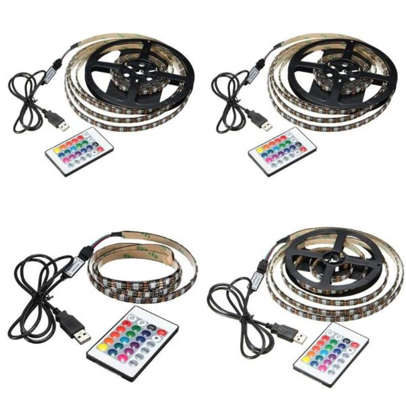 1m 2m 3m 4m Vodotěsný 5050 Rgb Led Pásek Usb Pro Podsvícení Tv Sada Pro + Dálkový Ovladač S 24 Klíči