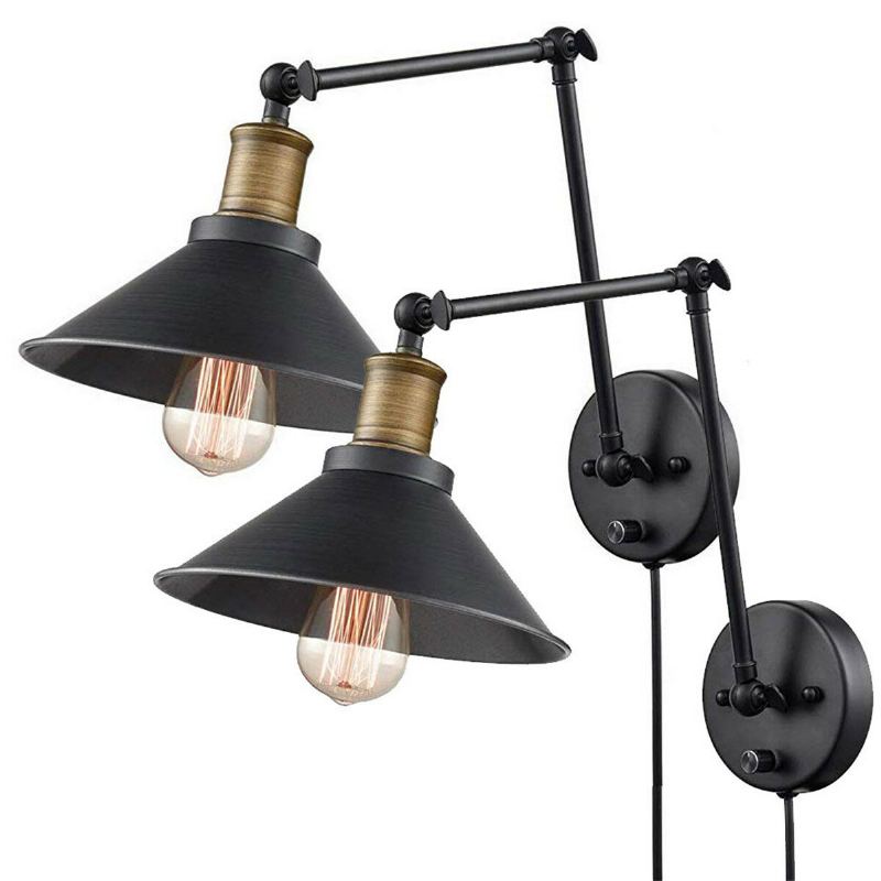 1pcs/2pcs 60w 110v Us Zástrčka Industrial Black Sconce Nastavitelný Úhel Otočného Ramene Vintage Nástěnná Zásuvná Lampa