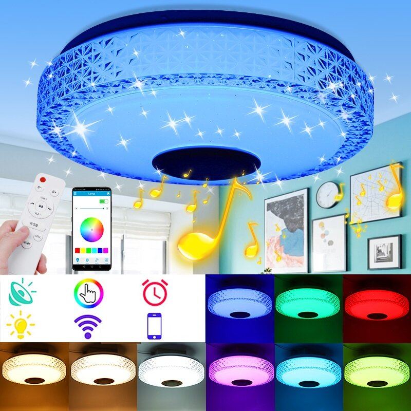 220v Rgb Led Hudební Stropní Lampa Stmívatelné Bluetooth App + Dálkové Ovládání Kuchyň Ložnice