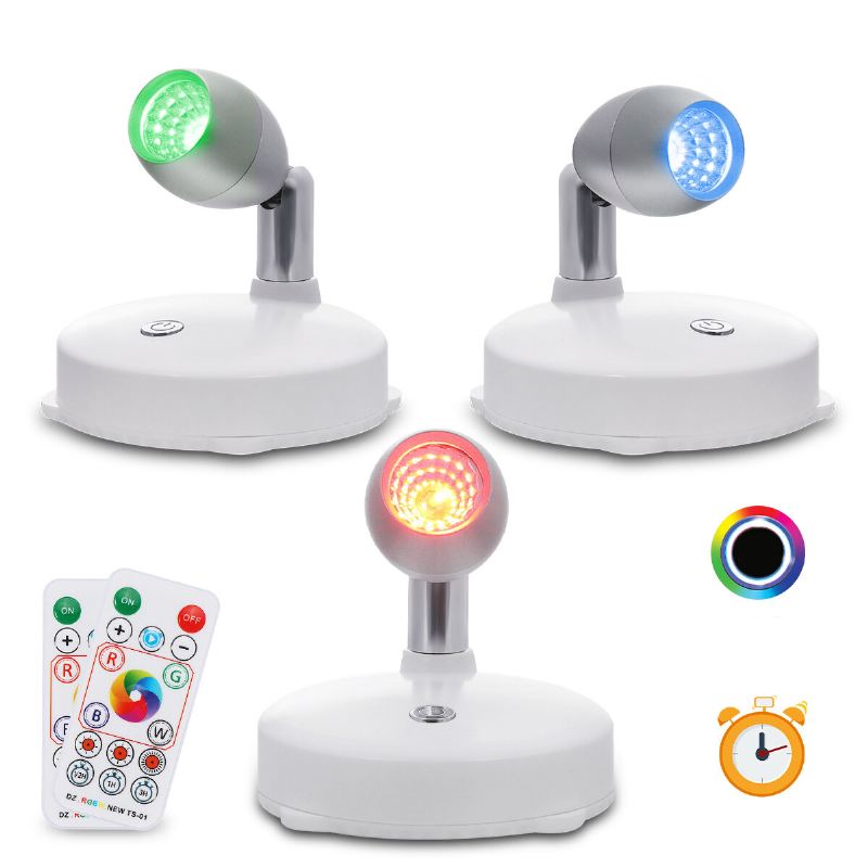 2pcs Elfeland Rgb Led Bodové Světlo Do Skříně Na Baterie Se Dvěma Dálkovými Ovladači Pro Kuchyňskou Skříň