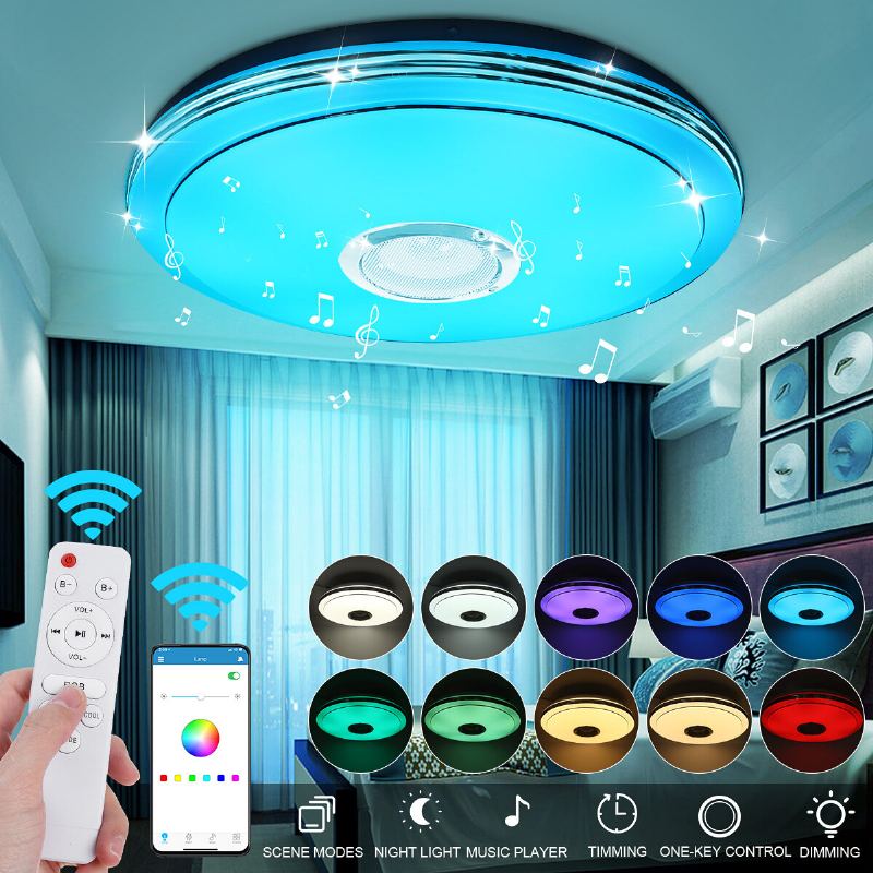 33cm Led Stropní Lampa Rgb Bluetooth Hudební Reproduktor Stmívatelná Do Ložnice