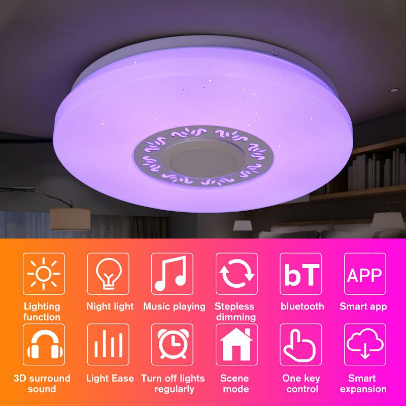 34cm Rgb Led Hudební Stropní Světla Domácí Osvětlení App Bluetooth Světlo Do Ložnice Chytrá Lampa + Dálkové Ovládání