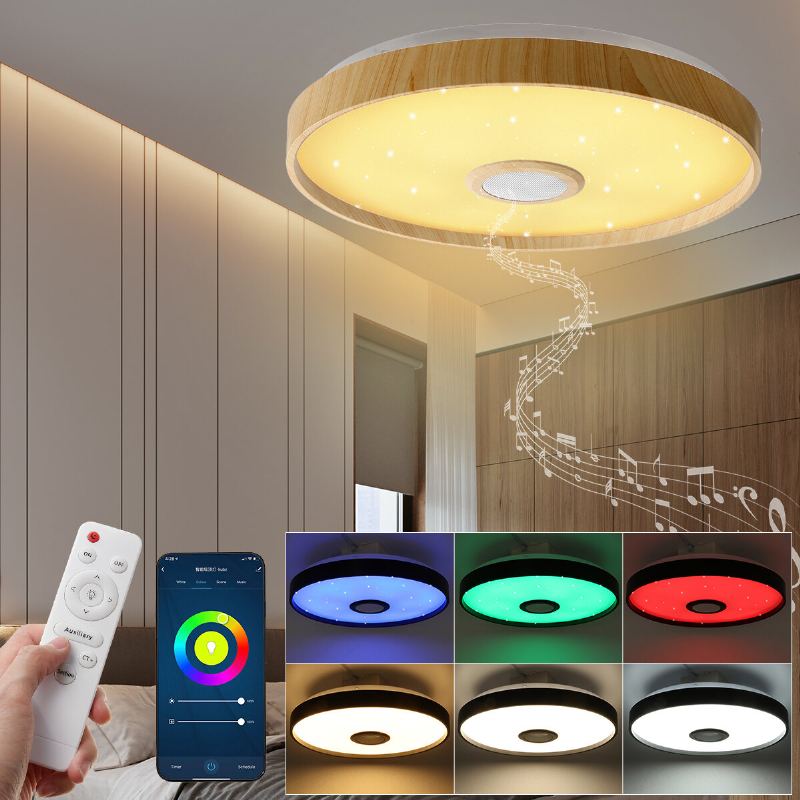 38cm Stropní Svítidlo S Bluetooth Reproduktorem Stmívatelné Moderní Smart Home Party Light Ovládání Jas Barvy Světla A Hudba S Dálkovým Ovládáním Přes Mobilní Aplikaci