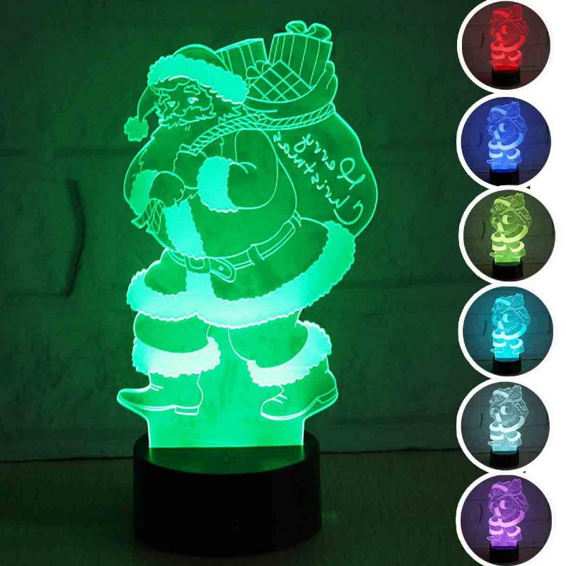 3d Led Barevné Vánoční Santa Claus Dotykové Ovládání Lampy Dekorace Dárek Noční Světlo