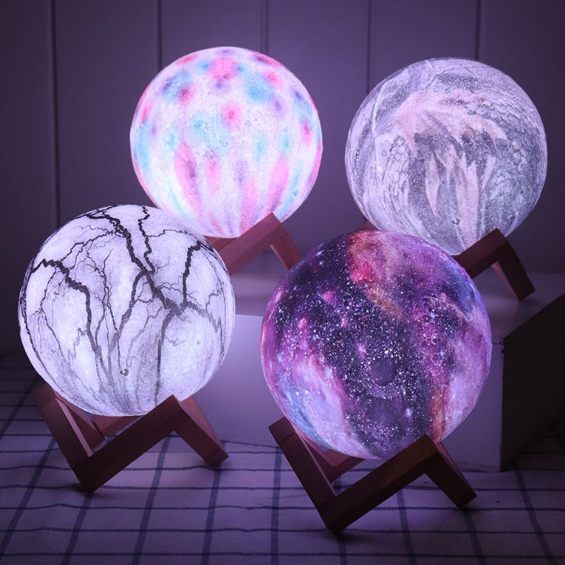 3d Tisk Moon Lamp Space Led Noční Světlo Dálkové Ovládání / Touch/ Pat Control Usb Charge Valentine Gift