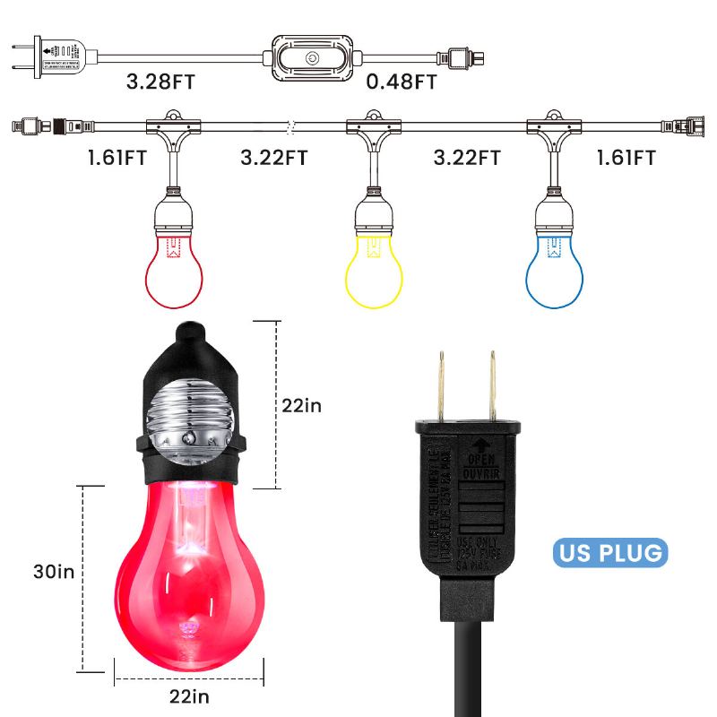 48ft Dálkové Ovládání Elfeland Rgb Světelný Řetězec Gateway Osvětlení S 15ks Žárovek Americká Zástrčka Ac100-240v Vodotěsná Ip65