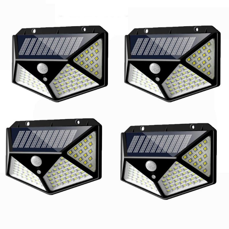 4ks 100 Led Solární Pir Snímač Pohybu Nástěnné Světlo Venkovní Zahradní Lampa 3 Režimy