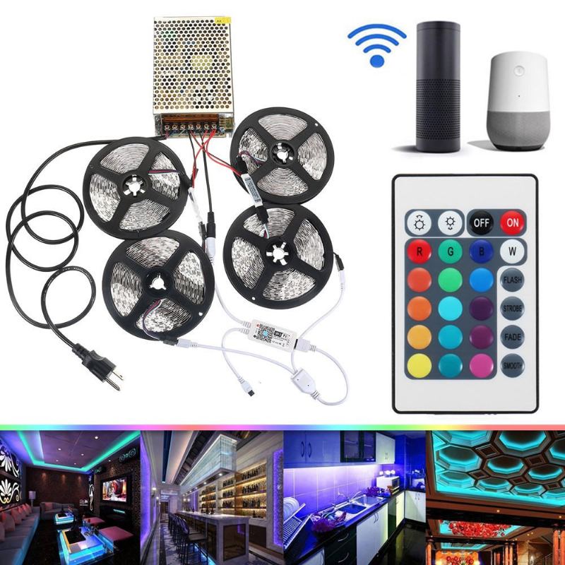 4pcs 5m Nevodotěsné Smd2835 Rgb Alexa App Domácí Wifi Ovládání Smart Led Strip Light Kit Ac110-240v