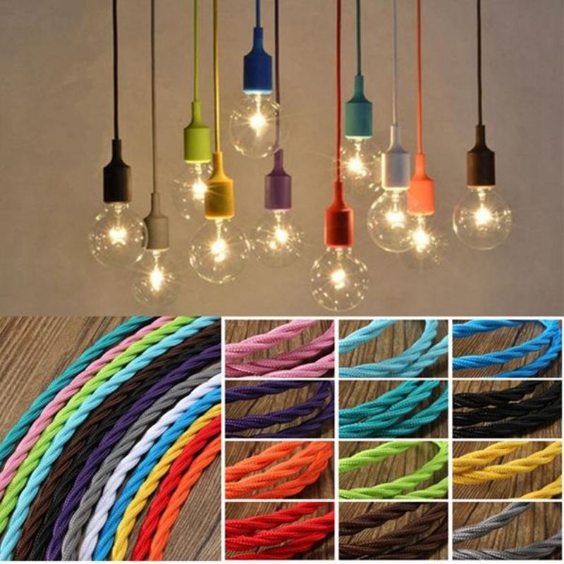 5m Vintage Barevné Diy Twist Pletená Tkanina Flex Kabel Drátový Elektrická Světelná Lampa