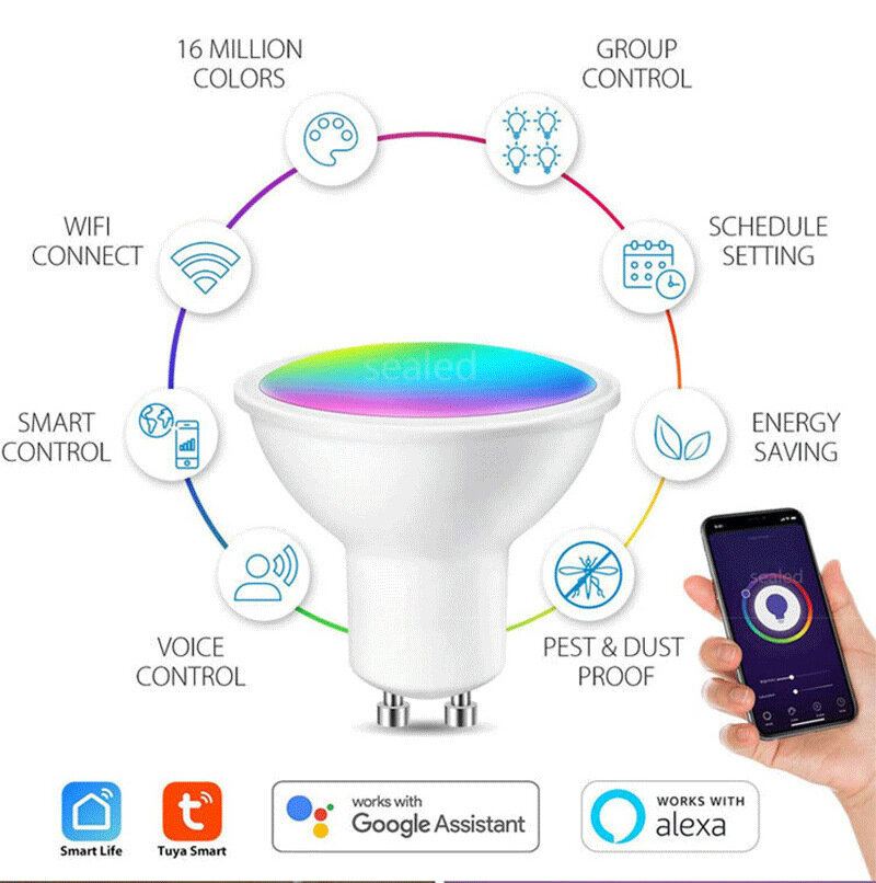 5w Gu10 Rgb Wifi Smart Bulb Ovládání App Hlasové Funguje S Google Assistant Alexa