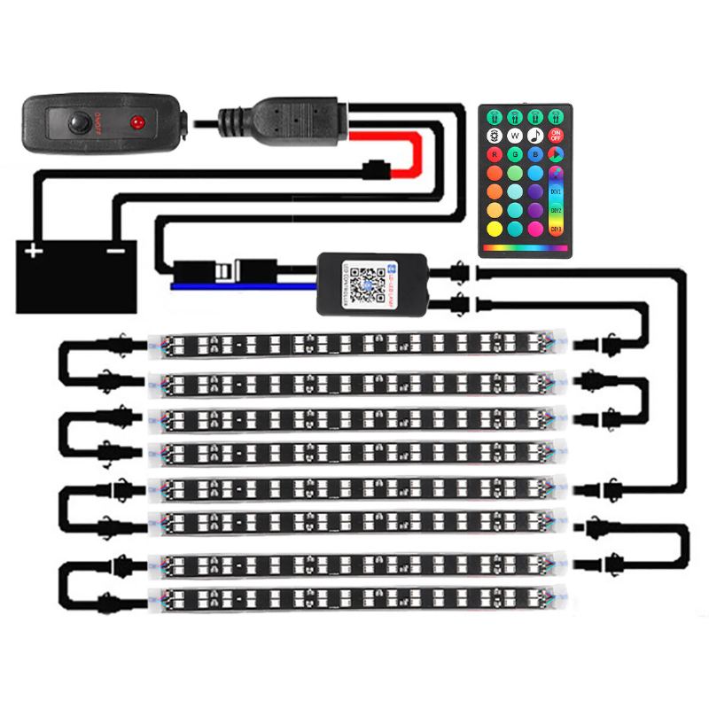 6/8ks 5050 Led Podsvícení Do Auta Dc12v 40w Rgb Led Neonové Do Atmosféra Bluetooth Ovládání