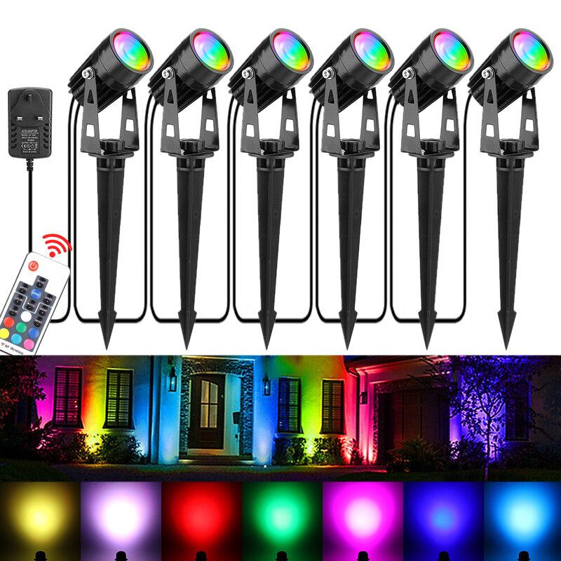 6ks Rgb Led Zahradní Bodová Světla Venkovní Svítidla Landscape Lamp Remote