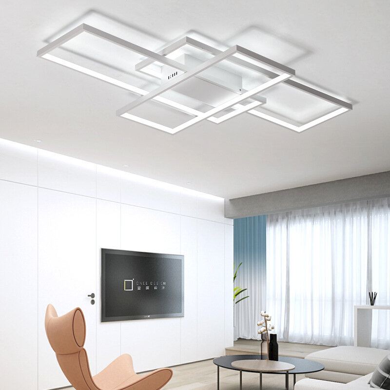 Ac110-120v Moderní Minimalistický Severský Styl Obdélníkové Led Stropní Světlo Ložnice Obývací Pokoj Jídelna Lampa Bílá/černá Shell Teplé Světlo/bílé Světlo/plynulé Stmívání