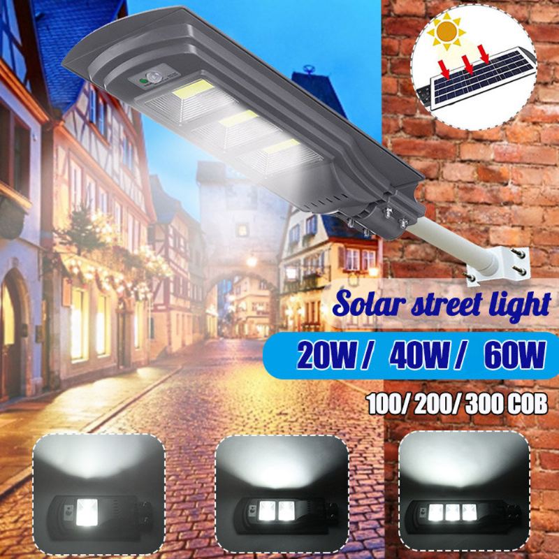 Augienb Solární 20w/40w/60w Cob Led Pouliční Světlo Pir Pohybový Senzor Vodotěsná Zahradní Lampa + Dálkové Ovládání