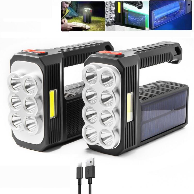 Bikight 8led+cob 4režimy Super Jasná Přenosná Solární Svítilna Usb Dobíjecí Indikátor Napájení Searchlight Vodotěsný Silný Reflektor