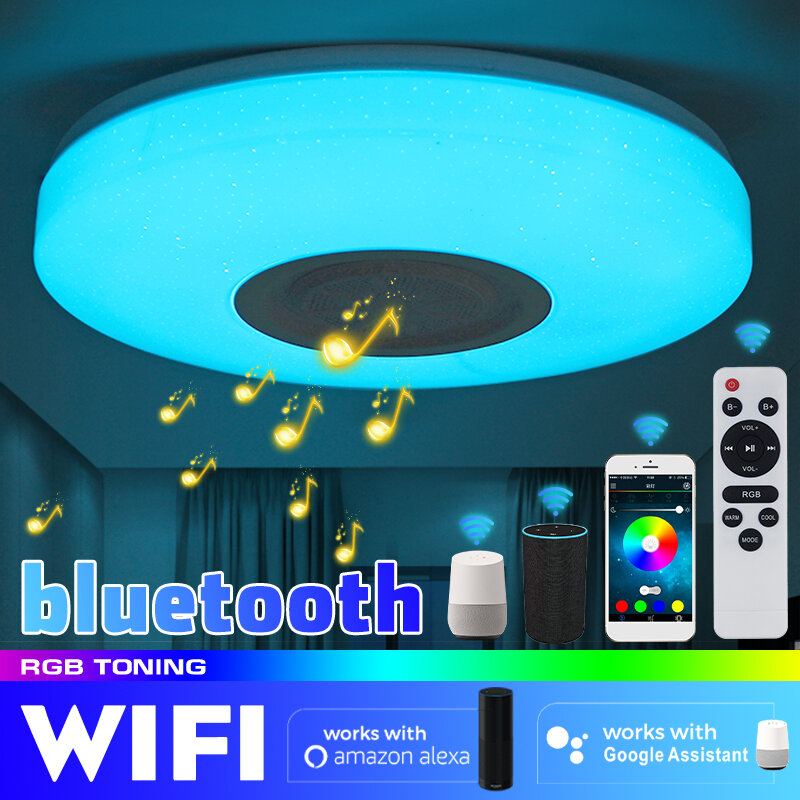 Bluetooth Wifi Led Stropní Světlo Rgb Hudební Reproduktor Stmívatelná Lampa App Remote Room