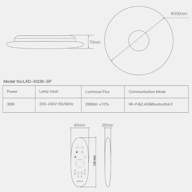 Chytré Stropní Svítidlo Offdarks Lxd-xg36-sp Wifi Hlasové Ovládání Bluetooth Reproduktor App Dálkové Ložnice Kuchyň Hudební Lampa