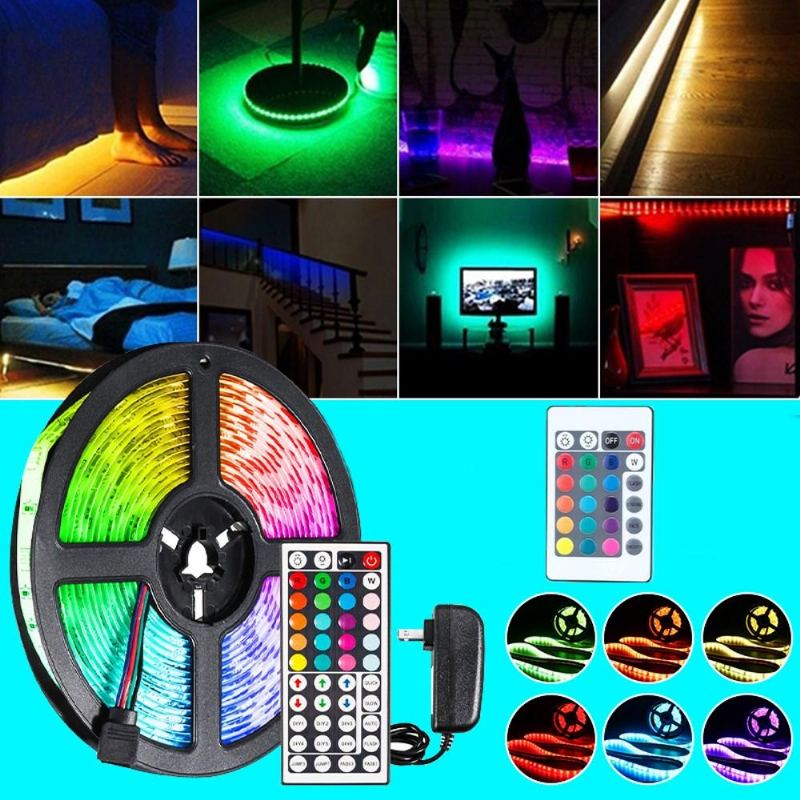 Dc12v 5m 2835 Smd Rgb Nevodotěsné Led Páskové Světlo + 24 Kláves Nebo 44 Ir Dálkové Ovládání + Napájecí Adaptér