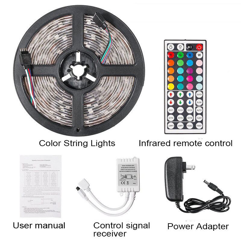 Dc12v 5m 2835 Smd Rgb Nevodotěsné Led Páskové Světlo + 24 Kláves Nebo 44 Ir Dálkové Ovládání + Napájecí Adaptér