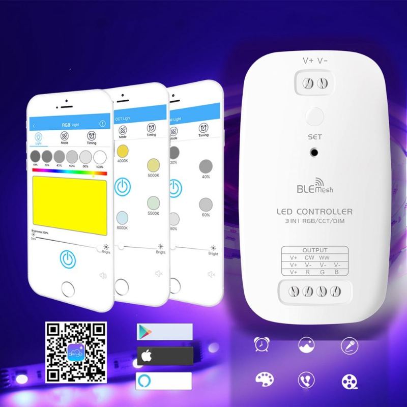 Dc9v-24v Rgb Cct Dimmer Timer 3 V 1 Inteligentní Síťová Síť Bluetooth S Led Páskem