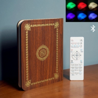 Dřevěný Koránový Reproduktor Barevné Led Světlo Na Knihy Bezdrátový Bluetooth S Koránovým Recitátorem Ramadán Dárek Pro Děti Pro Dospělé