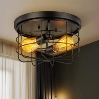 E26/e27 Průmyslová Vintage Kovová Kulatá Závěsná Lampa Polozapuštěné Stropní Světlo Stínidlo Bez Žárovky