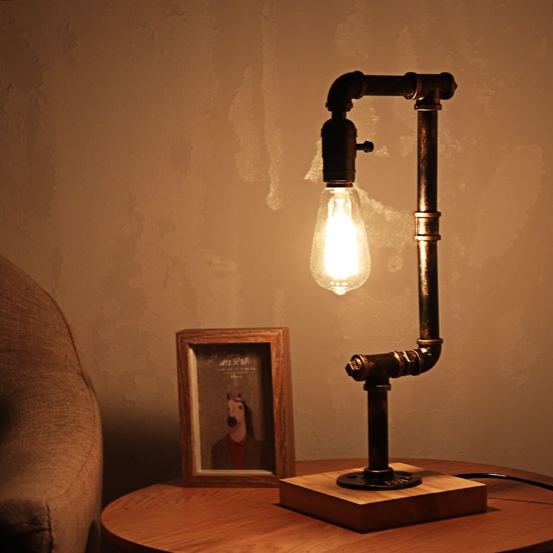 E26 Industrial Retro Železo Dřevěná Stolní Lampa Obývací Pokoj Světlo U Postele Dekor