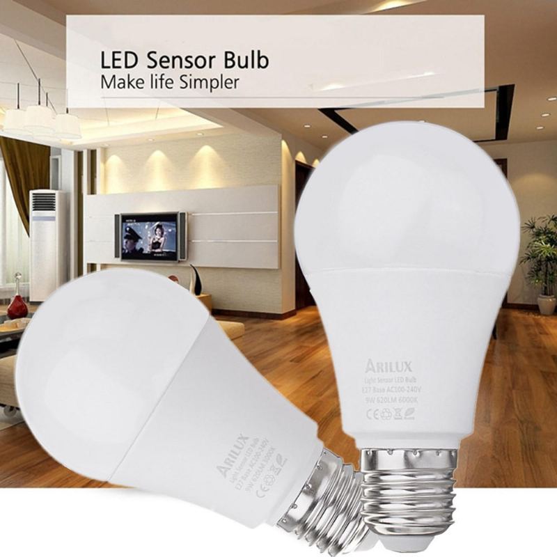 E27 A60 9w 620lm Teplá Bílá Pure White Dusk Led Senzor Globe Žárovka Ac100-240v