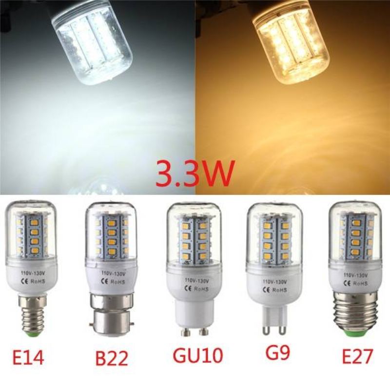 E27/e14/g9/gu10/b22 3.3w 30 Smd 2835 Led Žárovka Kukuřičná Teplá Bílá/bílá 110v