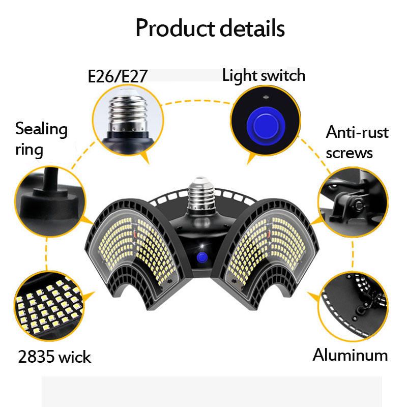 E27 Světelný Senzor Led Žárovka Ufo Deformovatelná Skládací Garážová Lampa Teplá Bílá Vnitřní Venkovní Osvětlení Ac220v