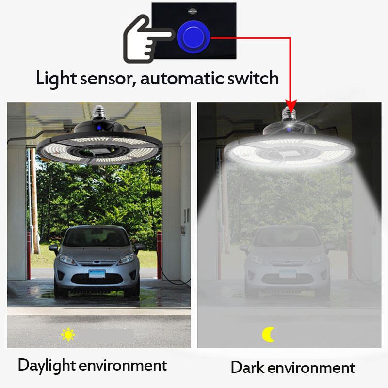 E27 Světelný Senzor Led Žárovka Ufo Deformovatelná Skládací Garážová Lampa Teplá Bílá Vnitřní Venkovní Osvětlení Ac220v