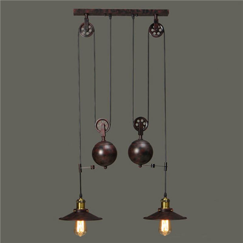 E27 Vintage Industrial Retro Závěsné Stropní Svítidlo 2 Lustry Závěsná Napínací Lampa Ac110-240v