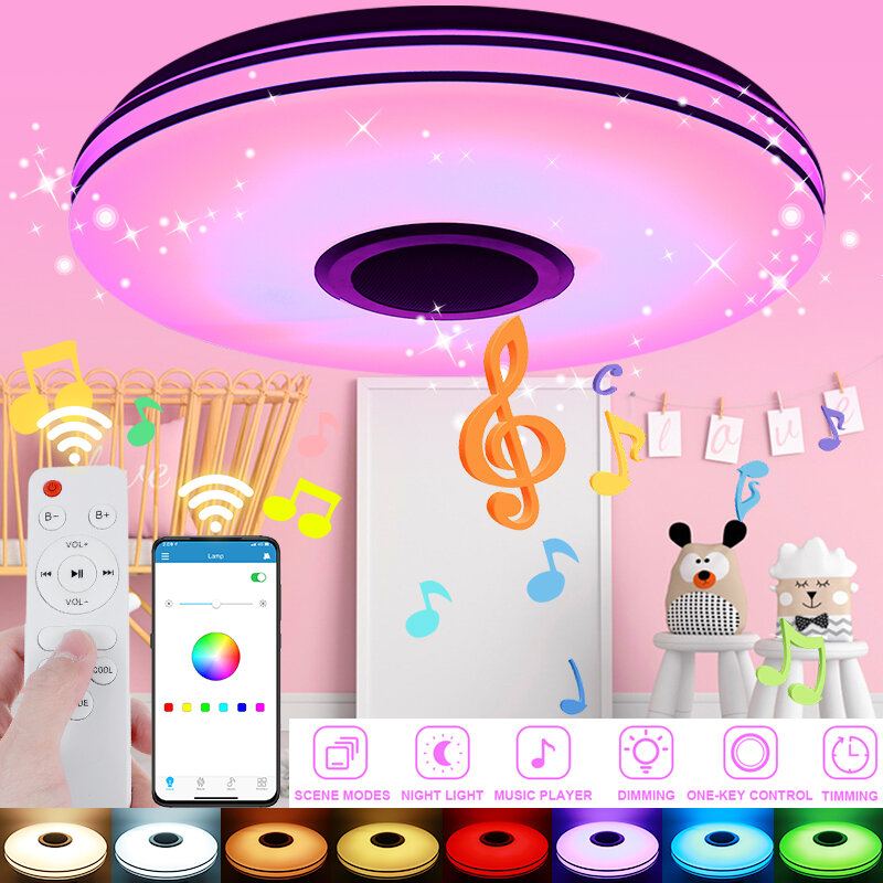 Led Rgb Hudební Stropní Lampa Bluetooth App+dálkové Ovládání Dětský Pokoj Ložnice