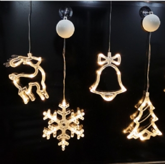 Led Vánoční Ozdoby Řetězec Sněhová Vločka Santa Fawn Přísavka Světelný Závěs Světlo Závěsné Blesk Baterie
