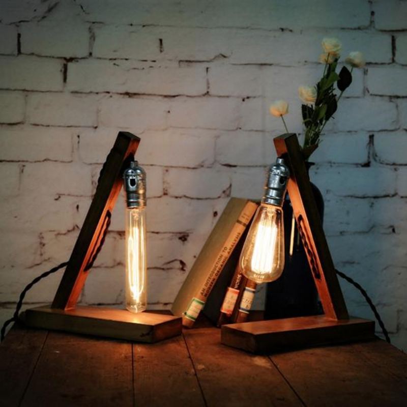 Loft Retro Wood Uk Plug E27 Edison Stolní Lampa Cafe Home Bar Dekorace