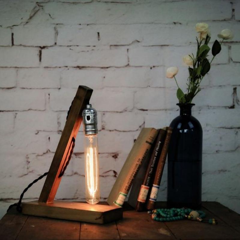 Loft Retro Wood Uk Plug E27 Edison Stolní Lampa Cafe Home Bar Dekorace