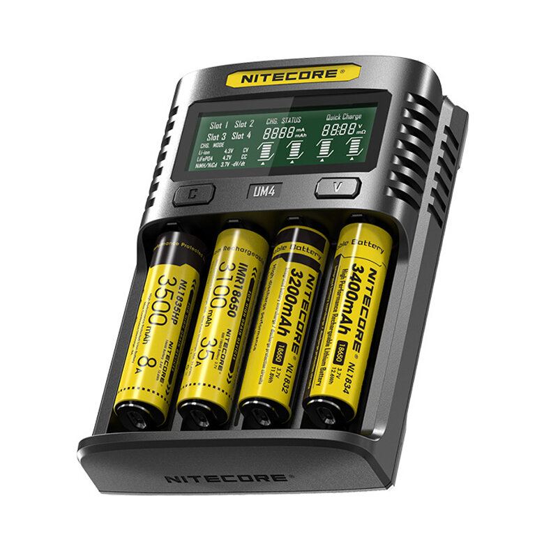 Nitecore Um2/um4 Lcd Displej 5v/2a Lithiová Nabíječka Baterií Usb Qc Chytrá Rychlonabíječka Pro Aa Aaa 18650 21700 26650