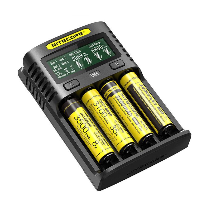 Nitecore Um2/um4 Lcd Displej 5v/2a Lithiová Nabíječka Baterií Usb Qc Chytrá Rychlonabíječka Pro Aa Aaa 18650 21700 26650