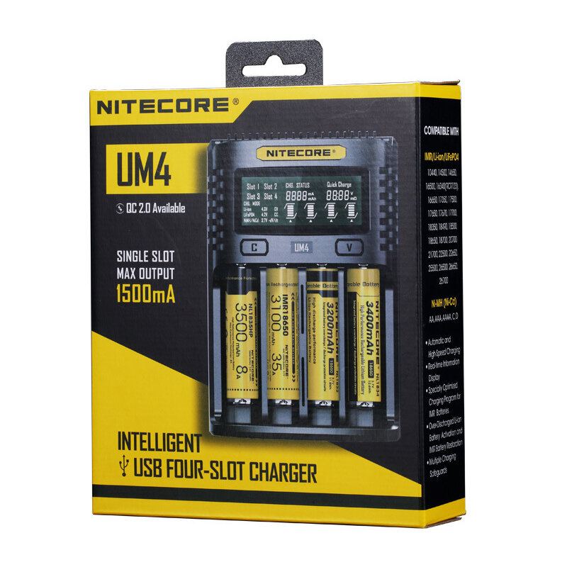 Nitecore Um2/um4 Lcd Displej 5v/2a Lithiová Nabíječka Baterií Usb Qc Chytrá Rychlonabíječka Pro Aa Aaa 18650 21700 26650