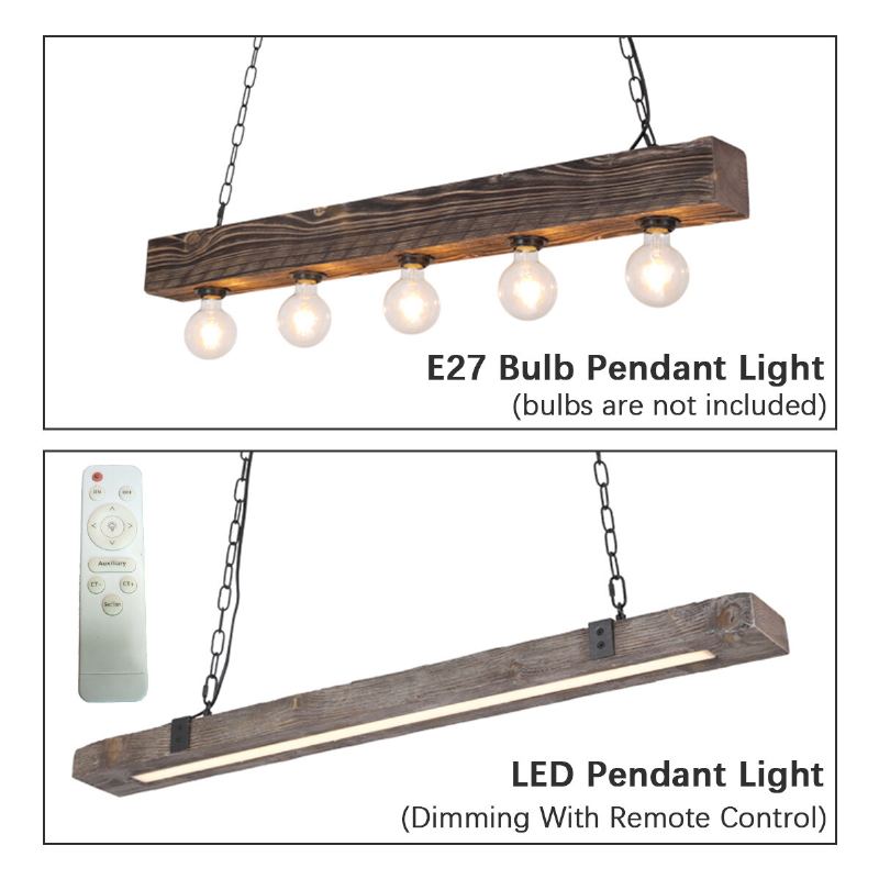 Retro Barevný Dřevěný Rustikální Lustr Led E27 Závěsná Žárovka S 39" Délkou Kuchyňská Tyč