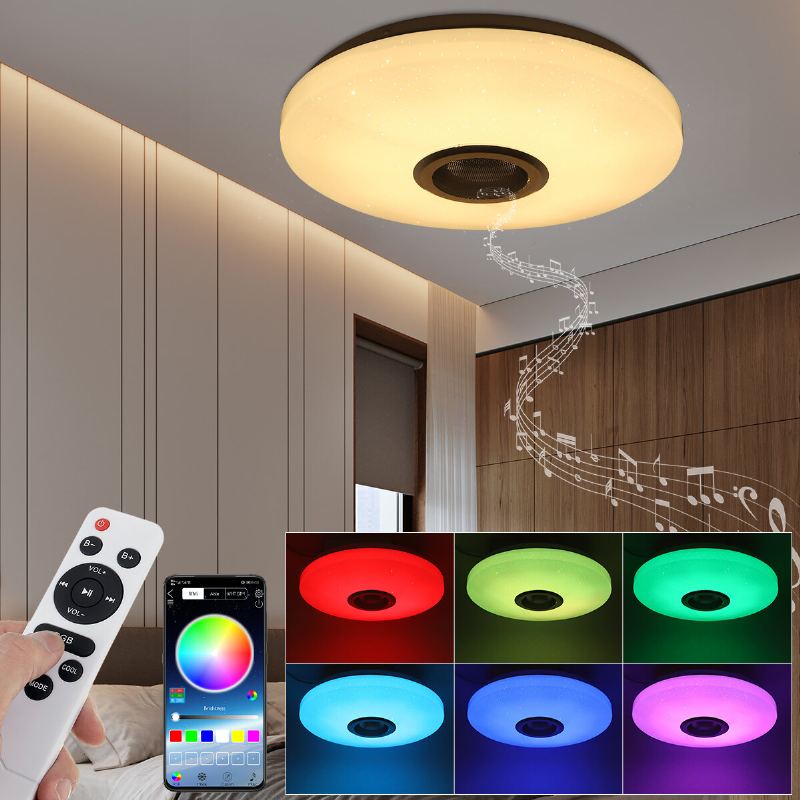 Rgbw Led Stropní Světlo Hudební Reproduktorová Lampa Bluetooth App + Dálkové Ovládání Inteligentní Do Ložnice