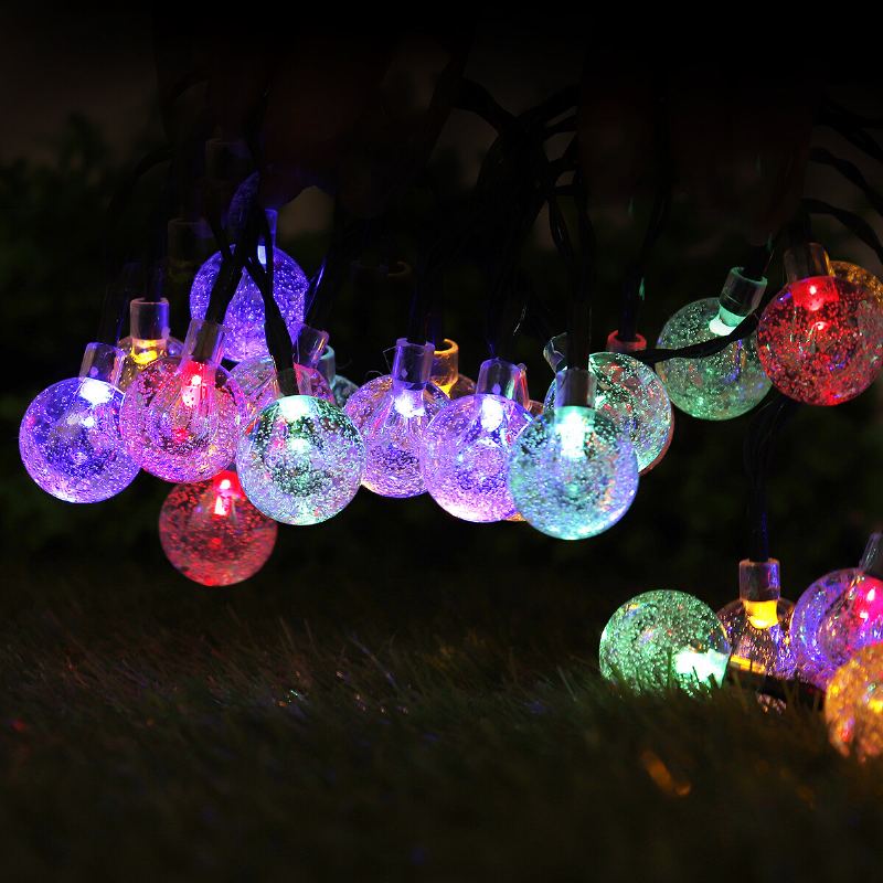 Solární Napájení 12m 100 Led Crystal Ball String Pohádkové Světlo Pro Zahradu Vánoční Stromeček Dekorace Světla Venkovní