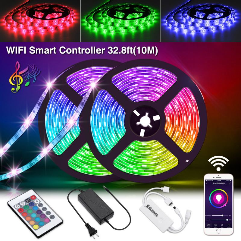 Solmore 2*5m Led Proužky Wifi Bezdrátový Chytrý Telefon Ovládání App 300 Led Proužek Světlo Vodotěsné Ip65 Flexibilní Rgb S 24 Tlačítky Vánoční Ozdoby Výprodej Osvětlení